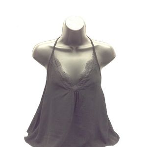 ZARA TRAFAULC BLACK SHEER AND LACE CROP TOP  SZ XS